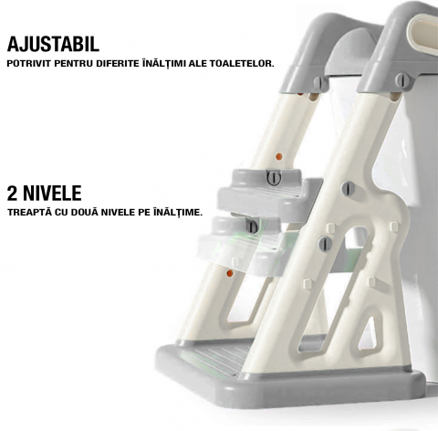 Reductor WC copii 2in1 ZAFIT® cu scara si inaltator, Pliabil, Portabil, colac suprafata de siguranta antialunecare, antiderapant, Gri [5]