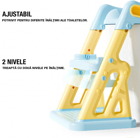 Reductor WC copii 2in1 ZAFIT® cu scara si inaltator, Pliabil, Portabil, colac suprafata de siguranta antialunecare, antiderapant, Albastru/Galben [4]