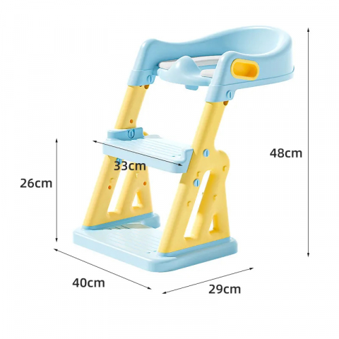 Reductor WC copii 2in1 ZAFIT® cu scara si inaltator, Pliabil, Portabil, colac suprafata de siguranta antialunecare, antiderapant, Albastru/Galben [6]