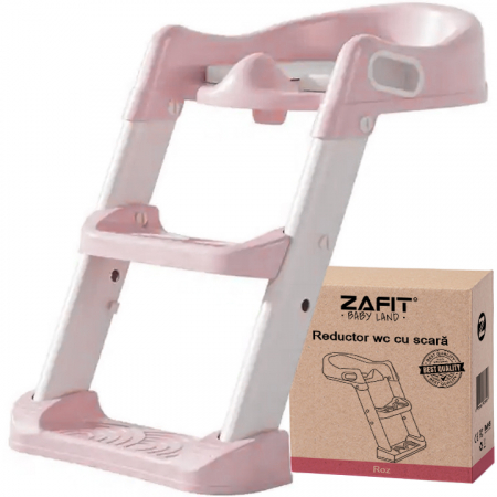 Capace WC copii & Reductoare WC - Reductor WC copii cu scara ZAFIT®, Pliabil, Portabil, colac suprafata de siguranta antialunecare, antiderapant, Roz