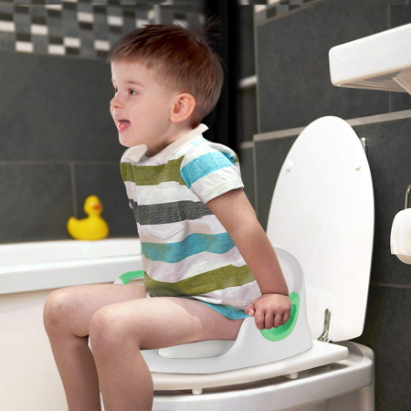 Reductor WC copii ZAFIT®, cu manere si spatar, Portabil, Antiderapant, Alb/Verde [7]