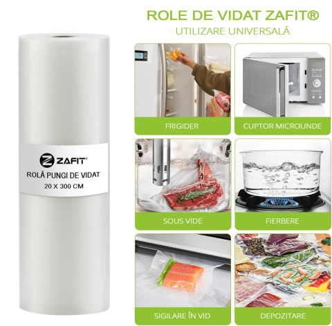 Set 2 role pungi de vidat gofrate ZAFIT™, 20 x 300 cm, pentru aparat de vidat alimente, reutilizabile, rezistente, sous vide, lavabile in masina de spalat, fara BPA, transparent [2]