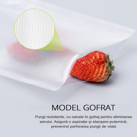 Set 2 role pungi de vidat gofrate ZAFIT™, 20 x 300 cm, pentru aparat de vidat alimente, reutilizabile, rezistente, sous vide, lavabile in masina de spalat, fara BPA, transparent [5]