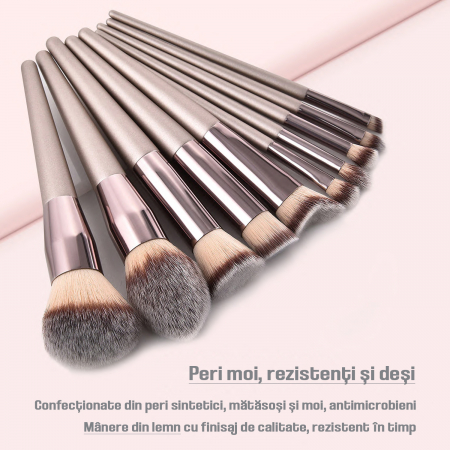 Set 20 pensule machiaj FiGGA®, manere din lemn si aluminiu, trusa make-up profesional, gentuta depozitare [2]