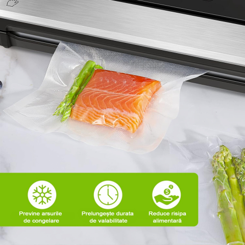 Set 4 role pungi de vidat gofrate ZAFIT™, 28 x 300 cm, pentru aparat de vidat alimente, reutilizabile, rezistente, sous vide, lavabile in masina de spalat, fara BPA, transparent [3]
