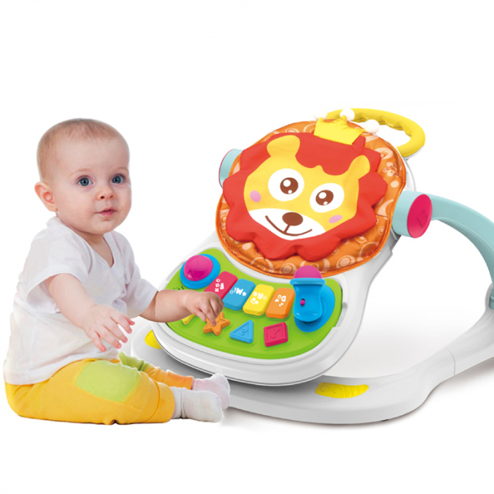 Antemergator copii 4 in 1 FiGGA® Lion, Transformabil in premergator bebe, Scaun de masa, Educativ si Senzorial, Spatiu muzical, Microfon, Baieti si fete [6]