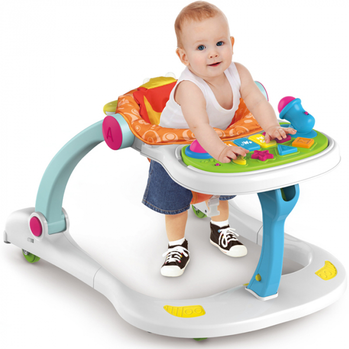 Antemergator copii 4 in 1 FiGGA® Lion, Transformabil in premergator bebe, Scaun de masa, Educativ si Senzorial, Spatiu muzical, Microfon, Baieti si fete [4]