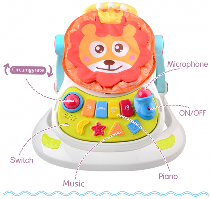 Antemergator copii 4 in 1 FiGGA® Lion, Transformabil in premergator bebe, Scaun de masa, Educativ si Senzorial, Spatiu muzical, Microfon, Baieti si fete [7]