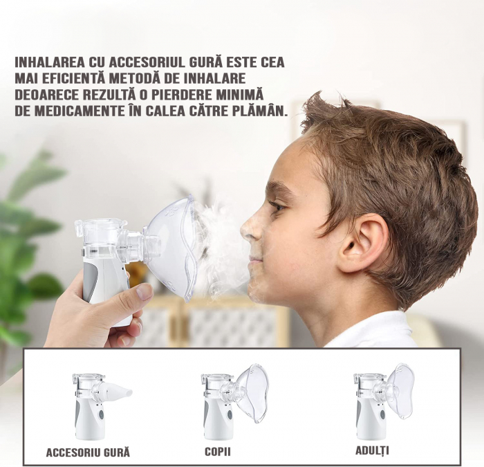 Apparecchio aerosol FIGGA® NEB-01, nebulizzatore per bambini e adulti, portatile, tecnologia Mesh, 2 livelli di potenza, silenzioso, alimentazione a batterie o rete con cavo da 2 m, colore bianco/grig [4]