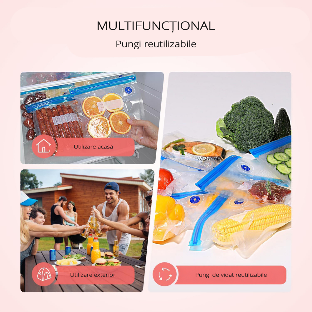 Aparat de vidat alimente ZAFIT™ PMP-01 aluminiu, 15 pungi de vidat incluse, Portabil, Tip pompa, Reincarcabil, Acumulator 800 mAh, Putere 5W, Debit 2.5l/min, cablu incarcare inclus, Negru [7]