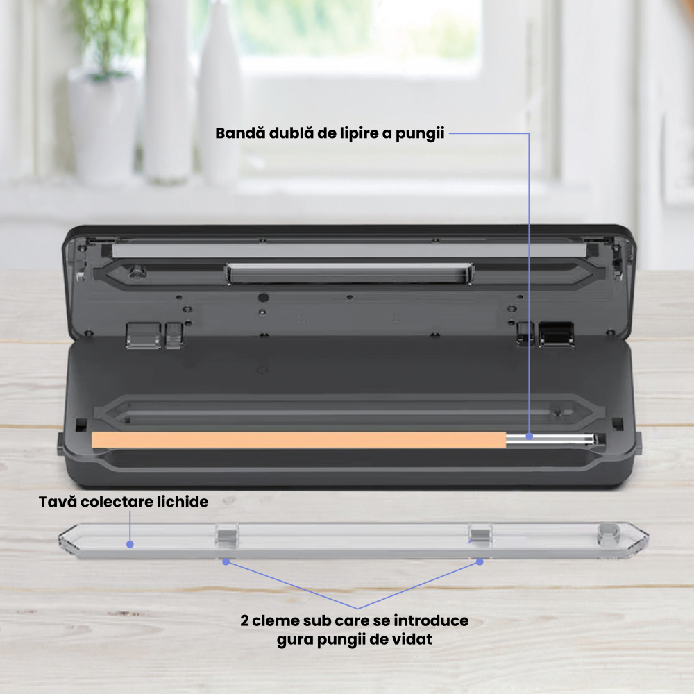 Aparat de vidat alimente ZAFIT™ VID-360 PRO+, Furtun vidare sticle si caserole, 30 cm bara de lipire, 5 pungi incluse, Negru/Inox [6]