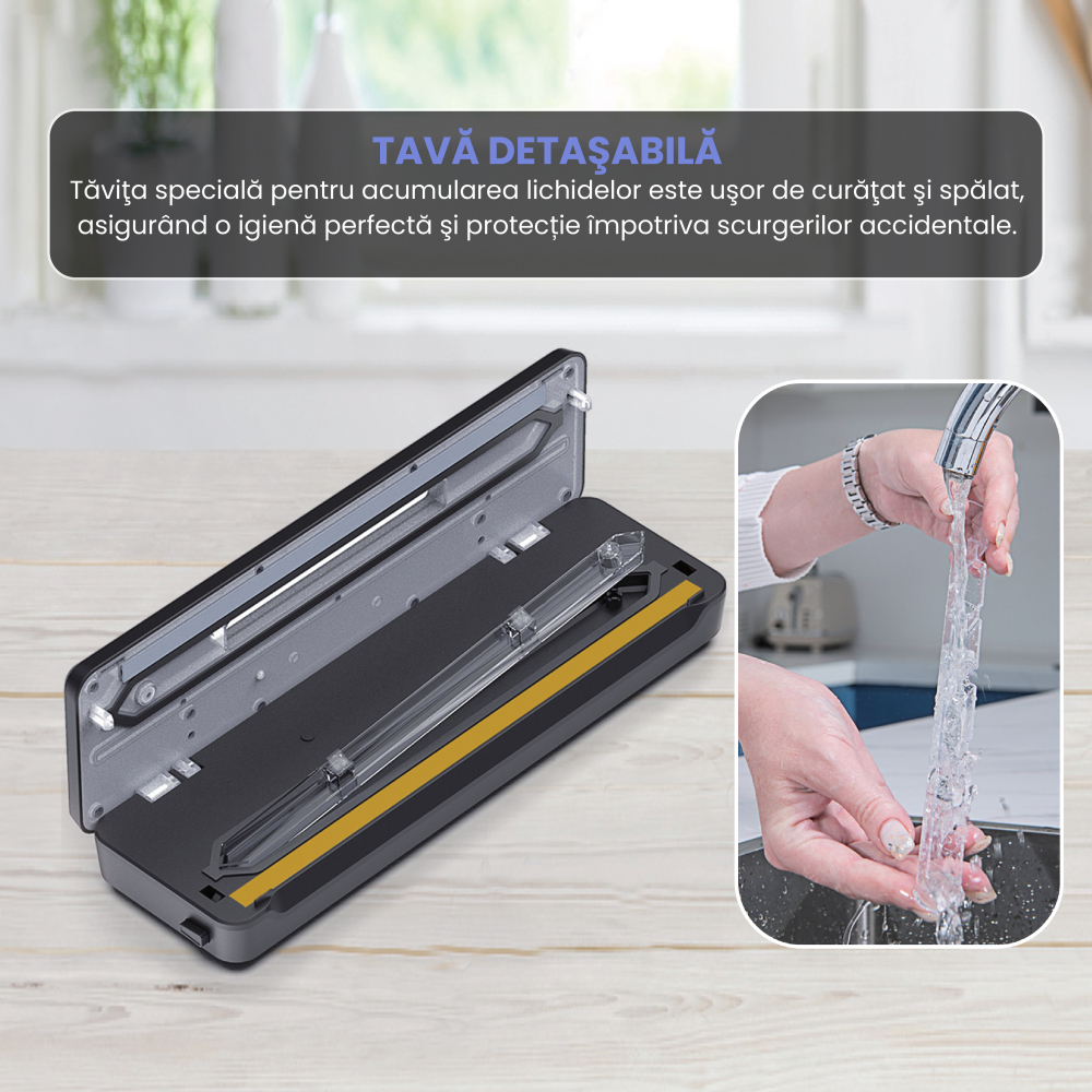 Aparat de vidat alimente ZAFIT™ VID-360 PRO+, Furtun vidare sticle si caserole, 30 cm bara de lipire, 5 pungi incluse, Negru/Inox [5]