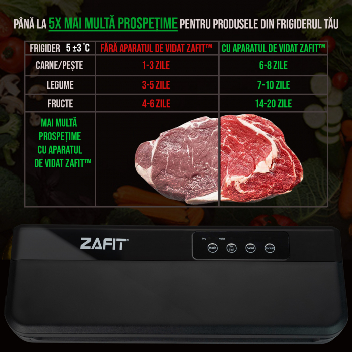 Aparat de vidat alimente ZAFIT™ VID-360 Professional, 30 cm bara de lipire, cu 10 pungi incluse, Negru [6]