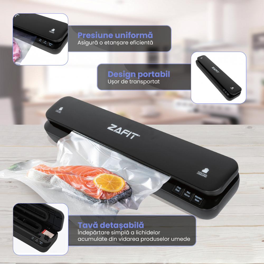 Вакуумен уред за храни ZAFIT™ VID-360W, 30 см запечатваща лента, включени 10 торбички, черен [2]