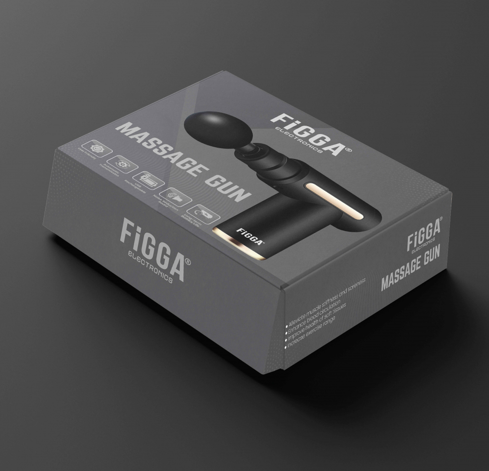 Massaggiatore Professionale FiGGA®, tipo pistola, batteria 2800mAh, 1800-3200 rpm, 4 teste, per collo, schiena, mani, gambe, anticellulite, motore silenzioso, colore nero. [7]