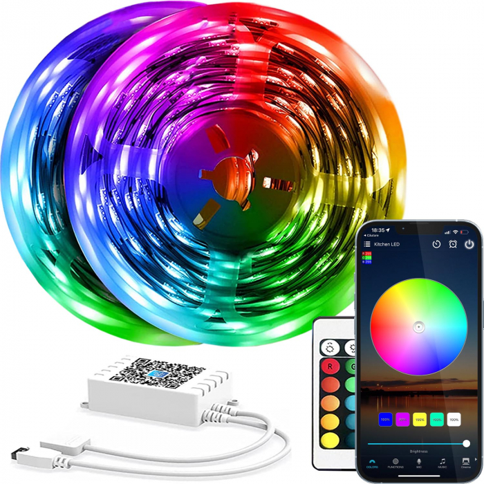 Striscia LED RGB ZAFIT™ 10 metri, per Esterni/Interni IP65, Wi-Fi, app per smartphone, telecomando, modalità musica, timer, microfono, luminosità regolabile [1]