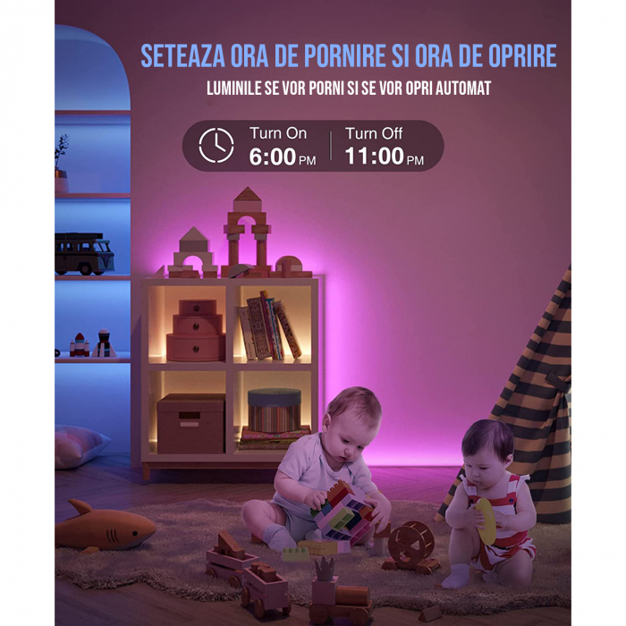 Banda LED RGB ZAFIT™ 5 metri, Interior IP20, 60 leduri/m 5050 RGB, Adeziva, Wi-Fi, aplicatie telefon, timer On/Off, telecomanda, mod muzica, microfon, intensitate lumina reglabila [6]