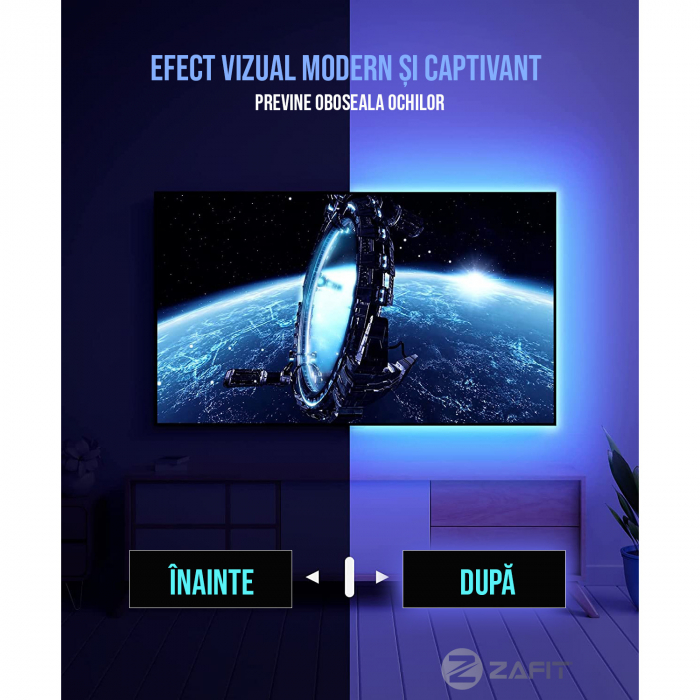 Banda LED RGB ZAFIT™ 5 metri, Interior IP20, 60 leduri/m 5050 RGB, Adeziva, Wi-Fi, aplicatie telefon, timer On/Off, telecomanda, mod muzica, microfon, intensitate lumina reglabila [9]