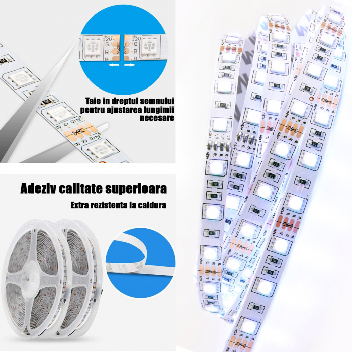 Banda LED RGB ZAFIT™ 5 metri, Interior IP20, 60 leduri/m 5050 RGB, Adeziva, Wi-Fi, aplicatie telefon, timer On/Off, telecomanda, mod muzica, microfon, intensitate lumina reglabila [3]