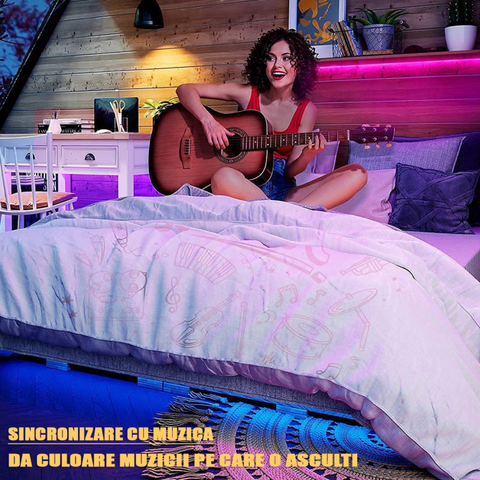 Striscia LED RGB ZAFIT™ 5 metri, esterno/interno IP65, adesiva, Wi-Fi, app per telefono, telecomando, modalità musica, timer, microfono, intensità luminosa regolabile [8]