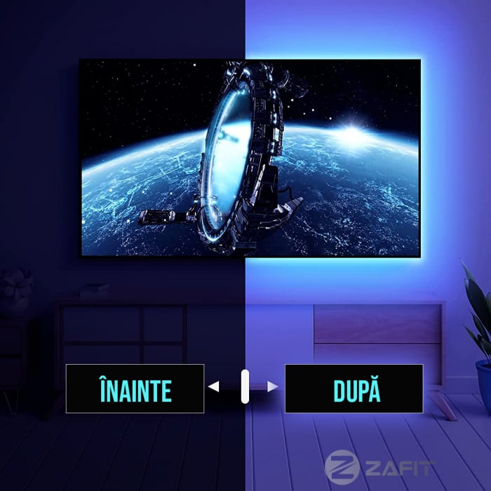 Banda LED ZAFIT™ 10 metri, Bluetooth, aplicatie telefon, telecomanda, mod muzica, timer, microfon, intensitate lumina reglabila, Interior, IP20, 5050 RGB, autoadeziva [7]