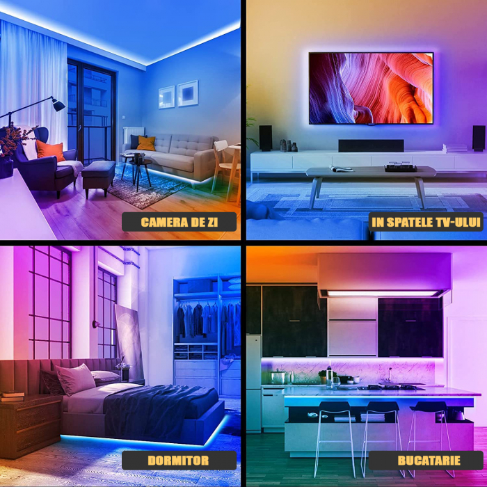 Striscia LED ZAFIT™ 20 metri, Bluetooth, app per telefono, telecomando, modalità musica, timer, microfono, intensità luce regolabile, interno, IP20, 5050 RGB, autoadesiva [6]
