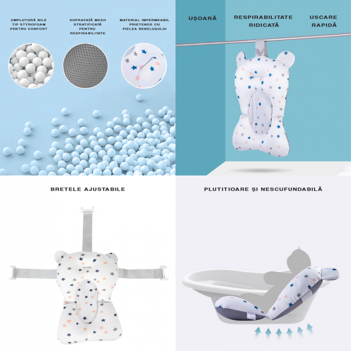 Vasca da bagno per bambini con supporto FiGGA®, 0–48 mesi, pieghevole, con termometro, piedini antiscivolo, tazza per risciacquo tipo giocattolo, supporto per soffione doccia, portasapone, blu [3]