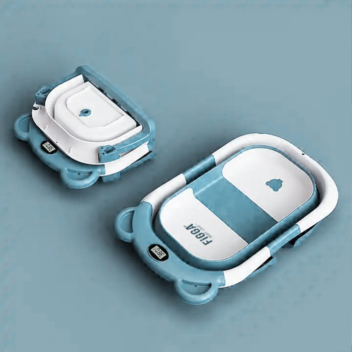 Cadita bebe cu suport FiGGA®, 0-48 luni, portabila, extra pliabila, termometru, picioare antiderapante, suport cap de dus, Verde [6]