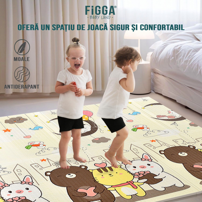 Covor de joaca FiGGA® pentru copii 200 x 180 cm, Spuma protectie, Termoizolant, Pliabil, 2 fete, Covoras bebe interactiv si educativ pentru activitati de joaca a bebelusului, Print 03 [7]
