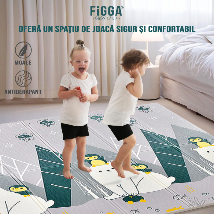 Covor de joaca FiGGA® pentru copii 200 x 180 cm, Spuma protectie, Termoizolant, Pliabil, 2 fete, Covoras bebe interactiv si educativ pentru activitati de joaca a bebelusului, Print 02 [7]