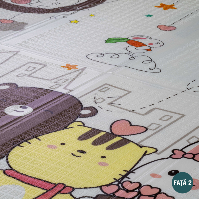 Covor de joaca FiGGA® pentru copii 200 x 180 cm, Spuma protectie, Termoizolant, Pliabil, 2 fete, Covoras bebe interactiv si educativ pentru activitati de joaca a bebelusului, Print 03 [4]