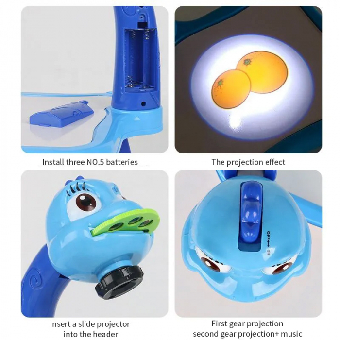 Giocattolo educativo tipo lavagna FiGGA® con tavolo da disegno con proiettore, ologramma, 3 dischi con 24 stencil, 12 pennarelli, modello Giraffa, Blu [5]