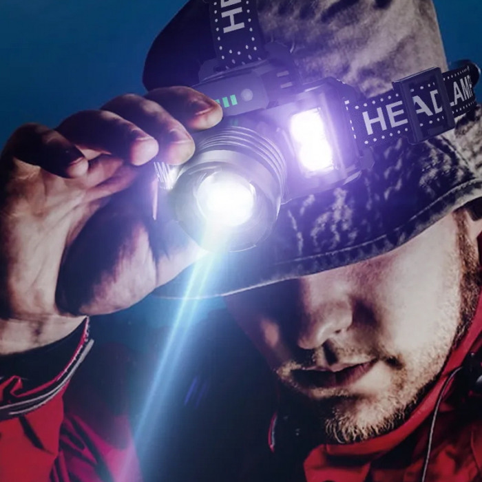 Lanterna puternica de cap FiGGA® LED 30W, 18000 lumeni, 500 metri distanta, 5000K, acumulator reincarcabil 6000 mAh, Profesionala, Frontala, Cablu de incarcare [11]