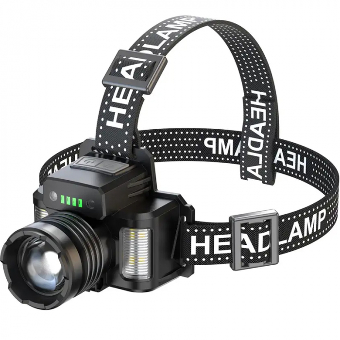 Lanterna puternica de cap FiGGA® LED 30W, 18000 lumeni, 500 metri distanta, 5000K, acumulator reincarcabil 6000 mAh, Profesionala, Frontala, Cablu de incarcare [1]