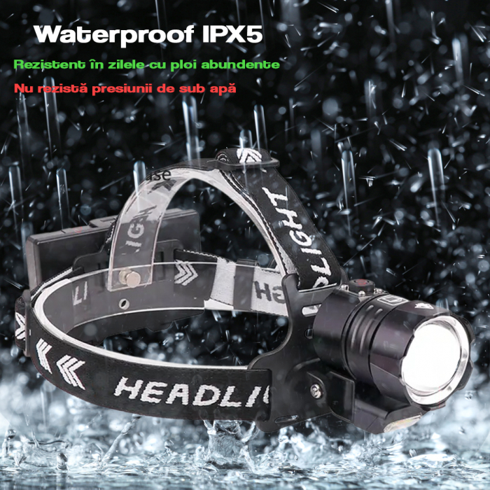 Lanterna puternica de cap FiGGA® LED XHP-90, 27000 lumeni, 900 metri distanta, 5000K, 3 baterii reincarcabile de 18650 Li/3500 mAh, Profesionala, Frontala, Cablu de incarcare [12]