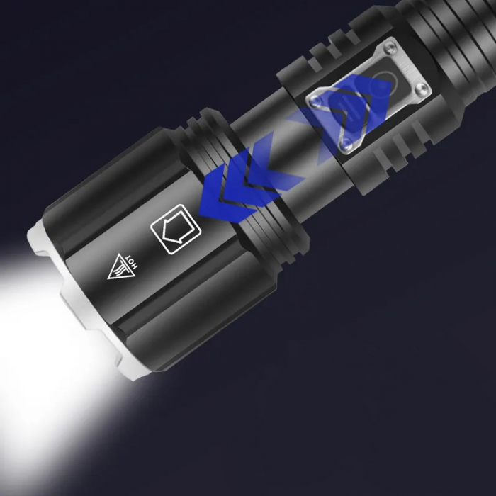 Professzionális erős zseblámpa FiGGA®, LED XHP-160, 48000 lumen, 26650 Li akkumulátor, töltőkábel [10]