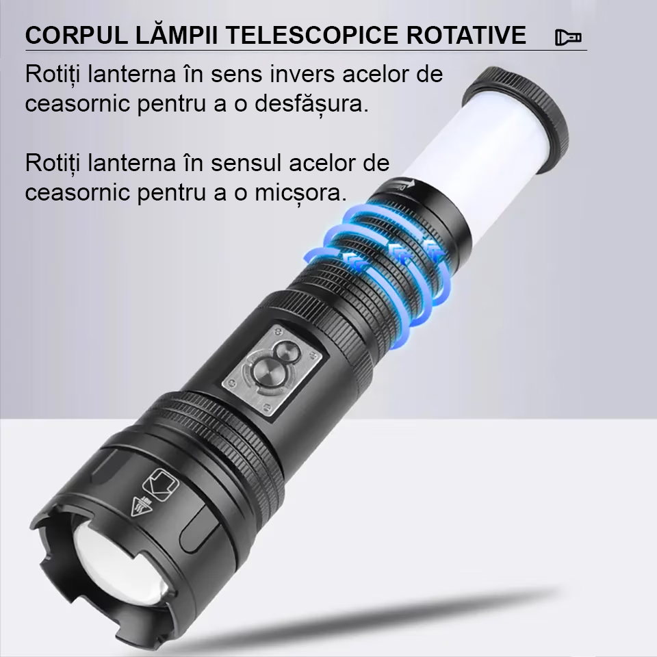 Lanterna puternica profesionala FiGGA®, LED XHP-99 + COB, 30000 lumeni, acumulator 26650 Li, structura aliaj aluminiu, Cablu de incarcare [2]