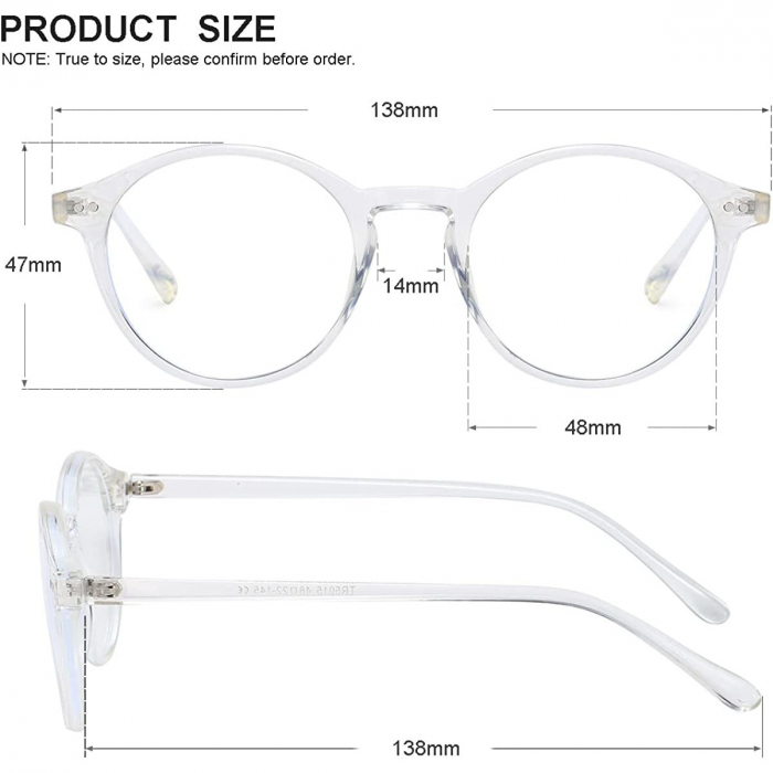 Occhiali protettivi ZAFIT™ per computer, schermo telefono, tablet, laptop, televisore, gaming, anti-luce blu, anti-riflesso, unisex, modello rotondo, colore trasparente [2]