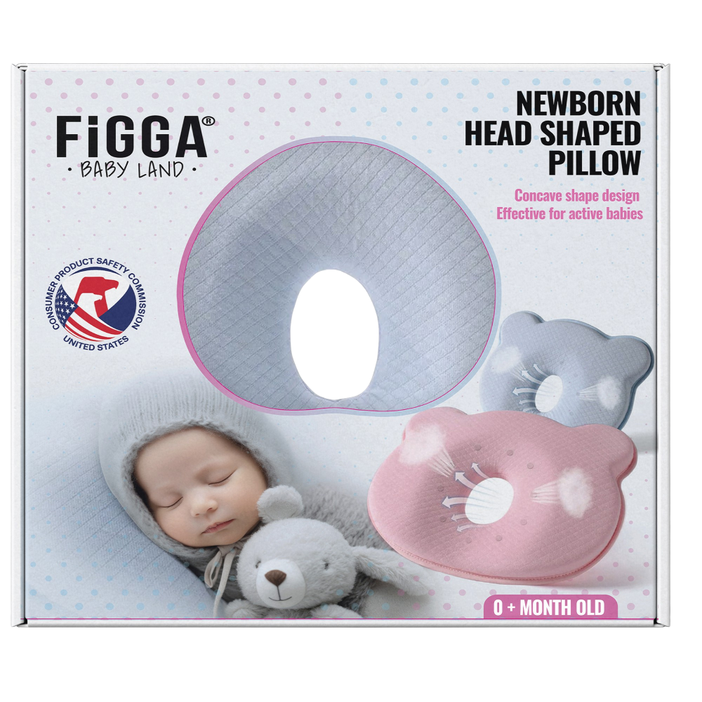 Cuscino per neonati FiGGA® per la formazione della testa, anti-plagiocefalia, in memory foam, con fodera protettiva, blu [8]