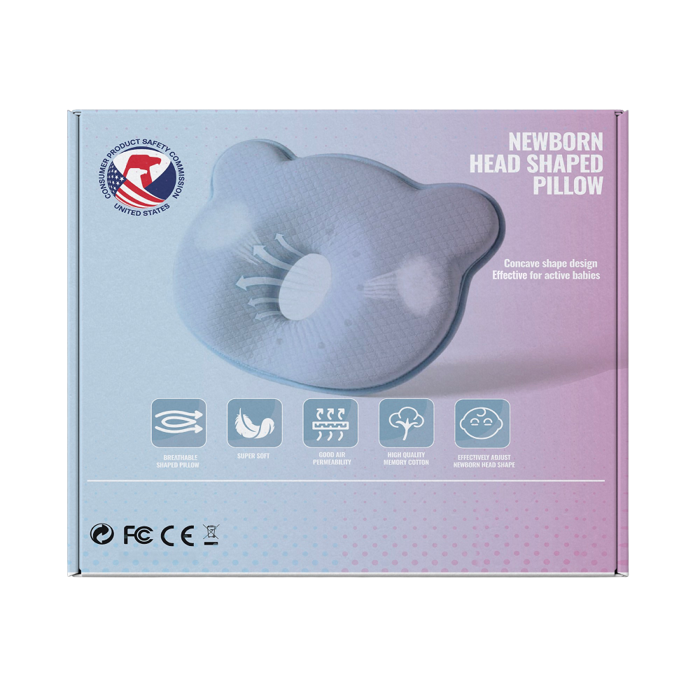 Cuscino per neonati FiGGA® per la formazione della testa, anti-plagiocefalia, in memory foam, con fodera protettiva, blu [9]