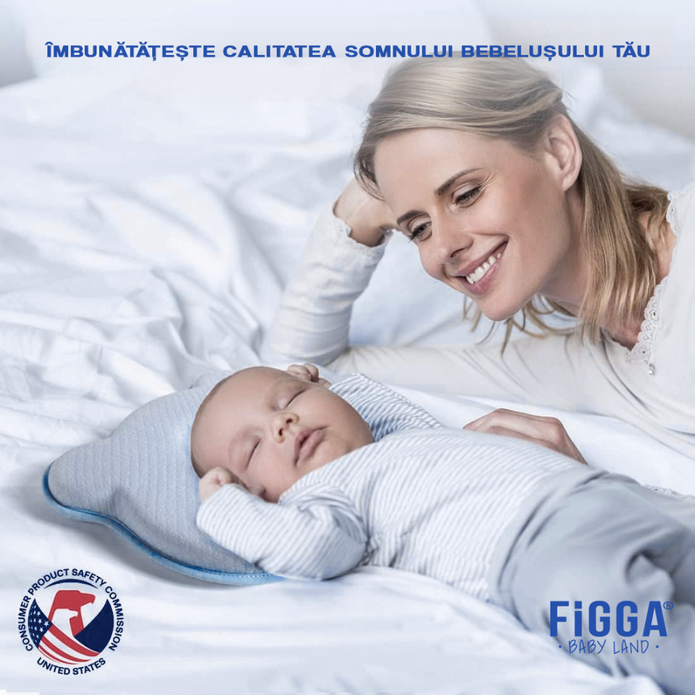 Cuscino per neonati FiGGA® per la formazione della testa, anti-plagiocefalia, in memory foam, con fodera protettiva, blu [5]