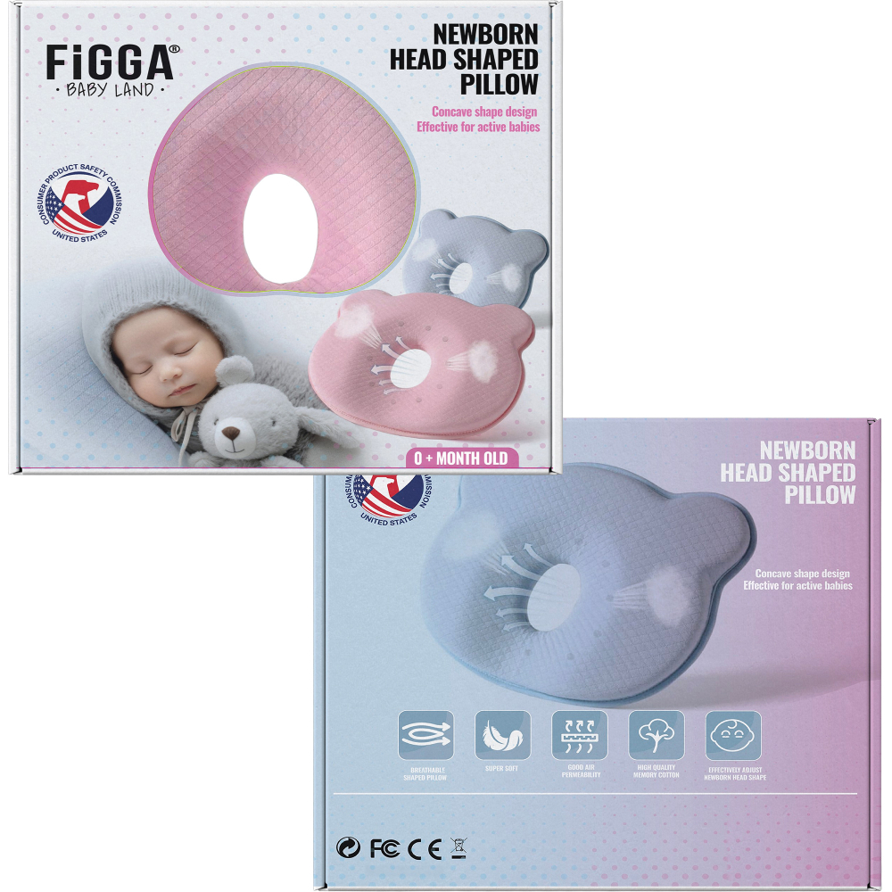 Perna bebelusi FiGGA® pentru formarea capului, Anti Plagiocefalie, Spuma cu memorie, Husa de protectie, Roz [8]