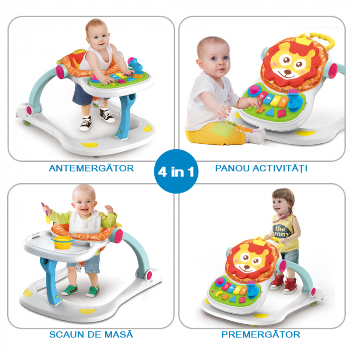 Girello 4 in 1 per bebè FiGGA® Lion – trasformabile in girello primi passi per bambini, seggiolone, giocattolo educativo e sensoriale, area musicale con microfono, per maschietti e femminucce [2]