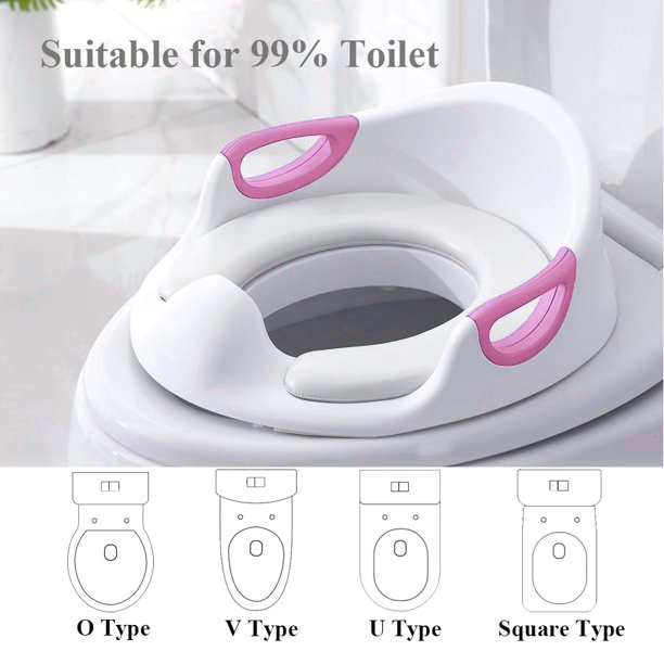 Reductor WC copii ZAFIT®, cu manere si spatar, Portabil, Antiderapant, Alb/Roz [4]