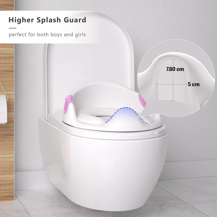 Reductor WC copii ZAFIT®, cu manere si spatar, Portabil, Antiderapant, Alb/Roz [5]