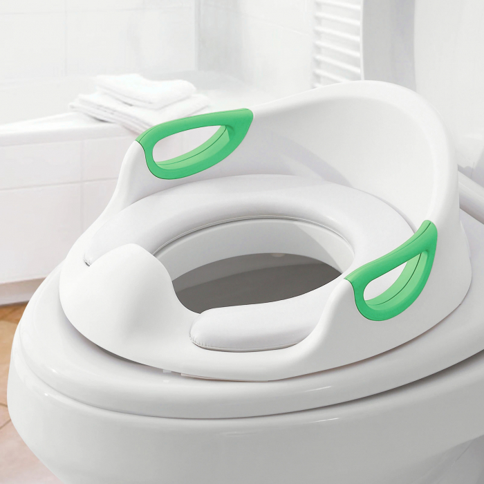 ZAFIT® gyerek WC szűkítő, karfákkal és háttámlával, hordozható, csúszásgátló, fehér/zöld [1]