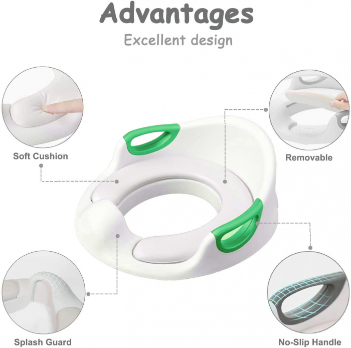 ZAFIT® gyerek WC szűkítő, karfákkal és háttámlával, hordozható, csúszásgátló, fehér/zöld [6]