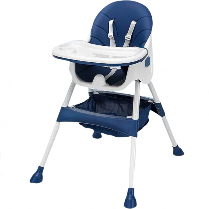 Бебешки стол за хранене 4 в 1 FiGGA®, възраст 6-72 месеца, сгъваем висок стол с 4 колела, люлка, 2 свалящи се подноса, 5-точков колан за безопасност, тъмносин [2]