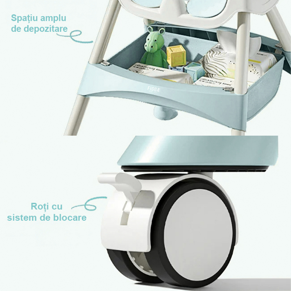 FiGGA® 4 az 1-ben etetőszék babáknak, 6–72 hónapos korig, összecsukható magas szék 4 kerékkel, hintaszék, 2 levehető tálca, ötpontos biztonsági öv, zöld [5]