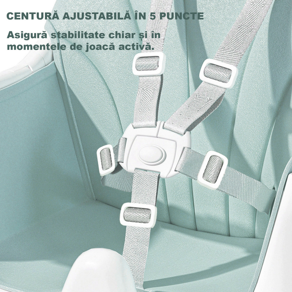 FiGGA® 4 az 1-ben etetőszék babáknak, 6–72 hónapos korig, összecsukható magas szék 4 kerékkel, hintaszék, 2 levehető tálca, ötpontos biztonsági öv, zöld [7]